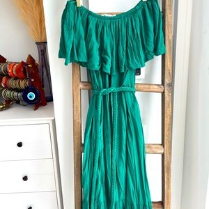 JustFab off-the-shoulder green dress (with pockets!)